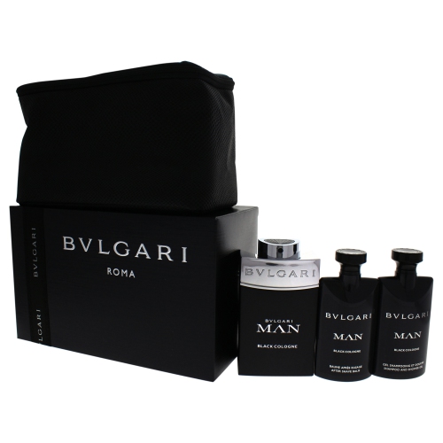 Bvlgari Man Black Cologne by Bvlgari for Men - 4 Pc Gift Set 3.4oz EDT Spray, 2.5oz After Shave Balm, 2.5oz Shampoo Shower Gel, Pouch