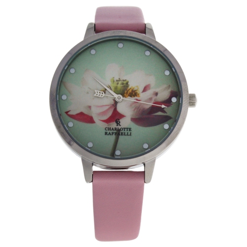 CRF007 la Florale montre avec bracelet en cuir argent rose de