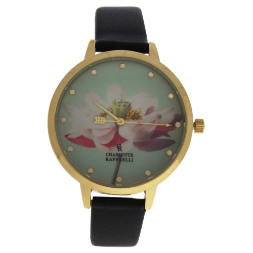 CRF008 la Florale montre avec bracelet en cuir dor noir de