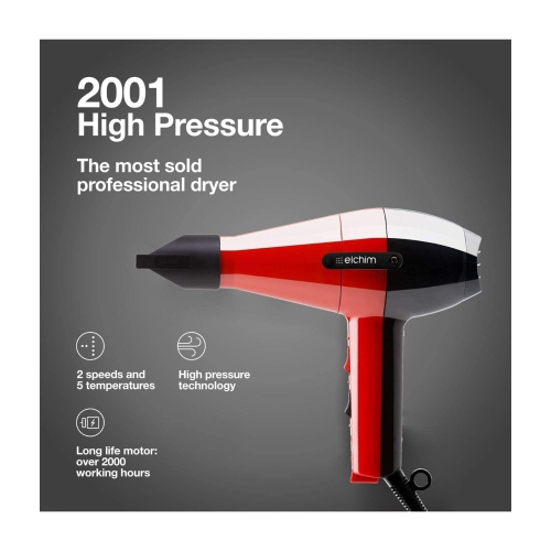 Elchim Classic 2001 High Pressure Hair Dryer, Red & Black