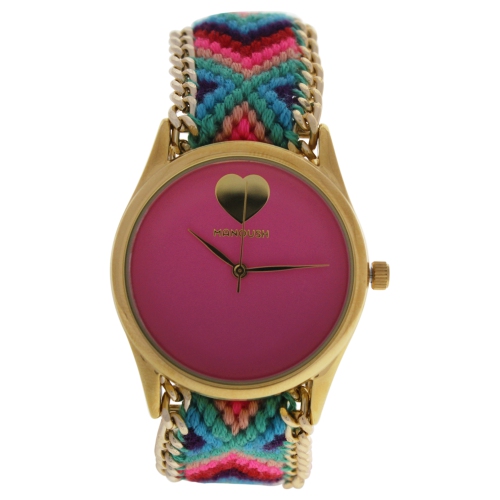 MSHHIPC Hindi Heart - Gold/Pink Nylon Strap Watch by Manoush for Women - 1 Pc Watch