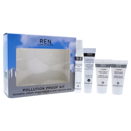 Pollution Proof Kit by REN for Unisex - 4 Pc Kit 0.68oz Flash Rinse 1 Minute Facial, 0.68oz V-Cense