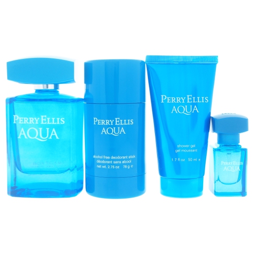 Perry Ellis Aqua by Perry Ellis for Men - 4 Pc Gift Set 3.4oz EDT Spray, 2.75oz Deodorant Stick, 1.7oz Shower Gel, 0.25oz EDT Spray
