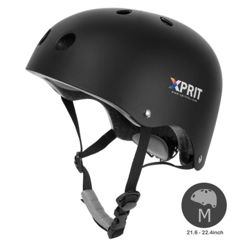 XPRIT Skateboarding, Scooter, Bike, Helmet w/Impact Resistance Black Medium