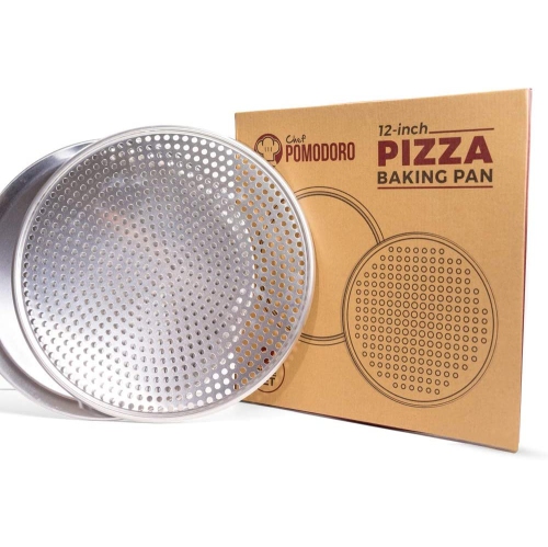 Chef Pomodoro Pizza Pan Bundle: 12" Perforated & 12" Flat Nonstick Pizza Tray Bundle, 2-Piece Set