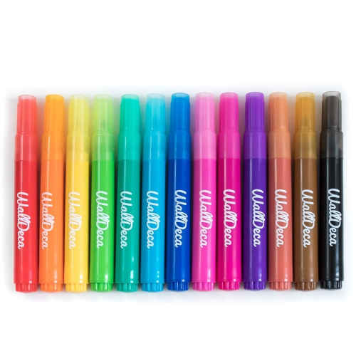 WALLDECA  Dry-Erase Thick Fine Line Markers, 13 Assorted Colors, Non-Toxic Art Tools for Kids & Toddlers 3 & Up