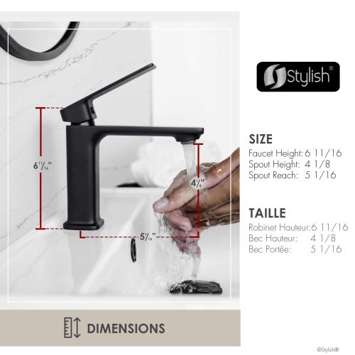 Stylish Vita Single Handle 6" Matte Black Bathroom Faucet B-102N