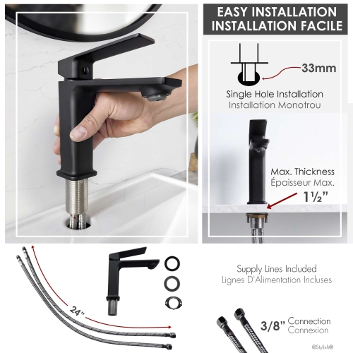 Stylish Vita Single Handle 6" Matte Black Bathroom Faucet B-102N