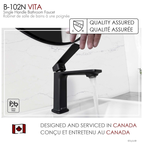Stylish Vita Single Handle 6" Matte Black Bathroom Faucet B-102N