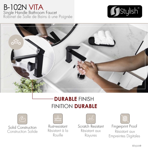 Stylish Vita Single Handle 6" Matte Black Bathroom Faucet B-102N