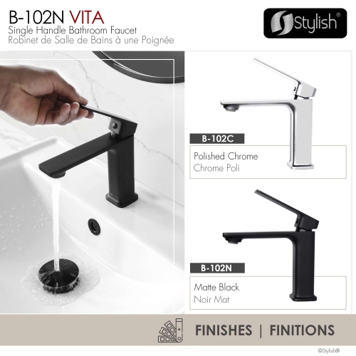 Stylish Vita Single Handle 6" Matte Black Bathroom Faucet B-102N