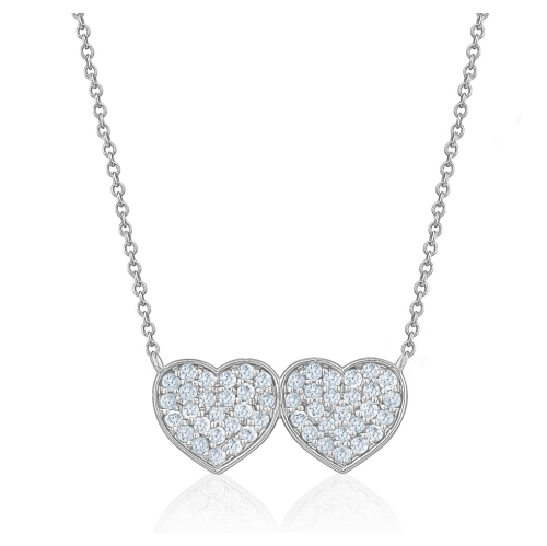 MYDIAMOND  14K Two Diamond Hearts 0.42Ctw Pendant Necklace In Multicolor