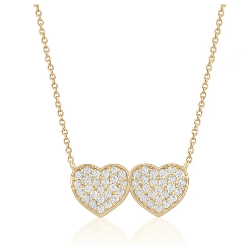 MYDIAMOND  14K Two Diamond Hearts 0.42Ctw Pendant Necklace In Multicolor