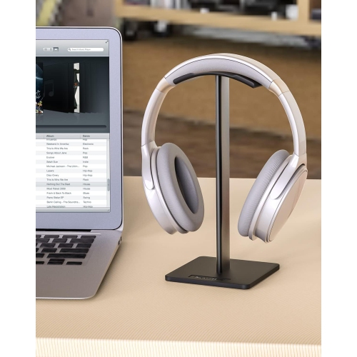 Headphone Stand Headset Holder Earphone Stand with Aluminum Supporting Bar Flexible Headrest ABS Solid Base for All Headphones Size