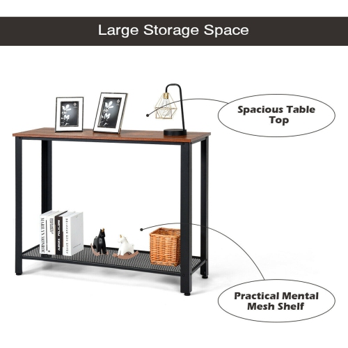 Costway Console Sofa Table W/ Storage Shelf Metal Frame Wood Look Entryway Table Black