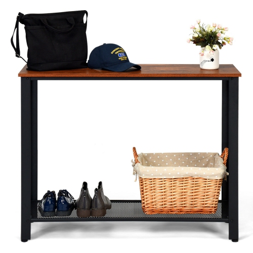 Costway Console Sofa Table W/ Storage Shelf Metal Frame Wood Look Entryway Table Black