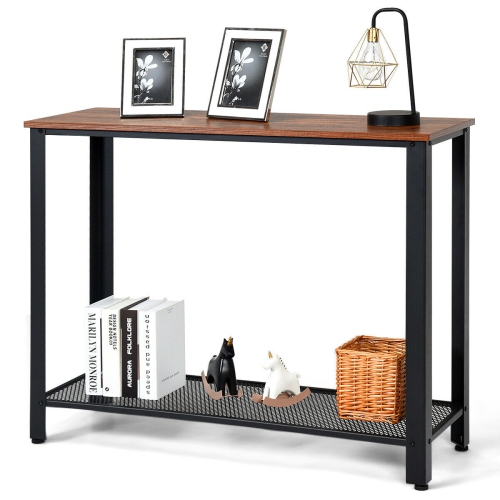 Costway Console Sofa Table W/ Storage Shelf Metal Frame Wood Look Entryway Table Black