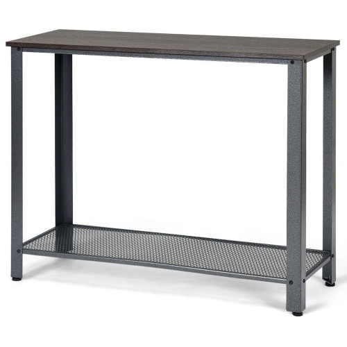 COSTWAY  Console Sofa Table W/ Storage Shelf Metal Frame Wood Look Entryway Table In Silver