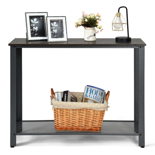 Costway Console Sofa Table W/ Storage Shelf Metal Frame Wood Look Entryway Table Silver