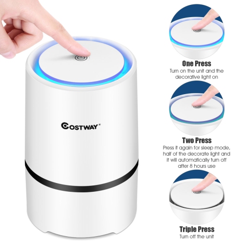 Costway Mini Ionic HEPA Air Purifier W/2pcs 3-in-1 Composite HEPA Filter Nightlight, USB