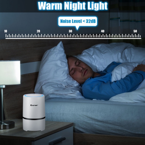 Costway Mini Ionic HEPA Air Purifier W/2pcs 3-in-1 Composite HEPA Filter Nightlight, USB