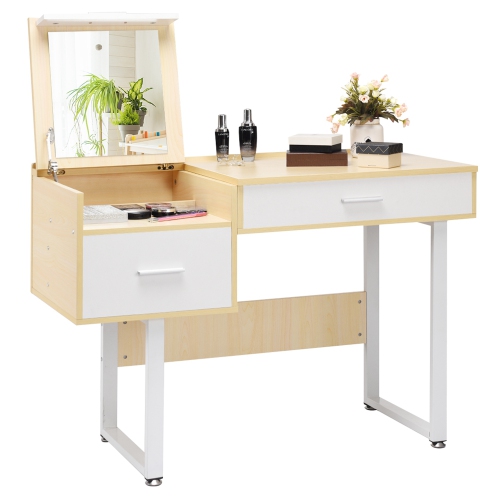 Costway Vanity Table with Flip Top Square Mirror Makeup Dressing Table Writing Table