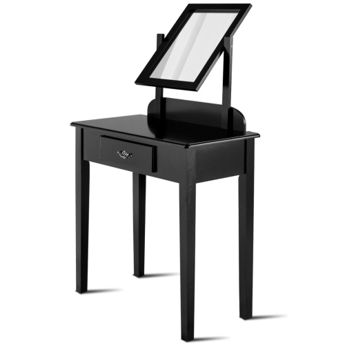 Costway Makeup Desk Vanity Dressing Table Set W/Square Mirror Stool 1 Large Drawer Black
