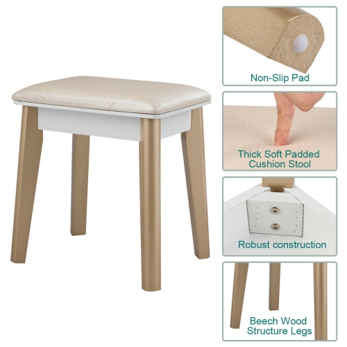 Costway Vanity Table Set 3 Color Lighting Modes MakeUp Table & Stool Set Jewelry Divider