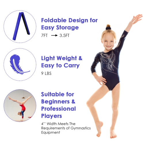 Costway 7FT Folding Floor Balance Beam Gymnastics Equipment for Practice Training