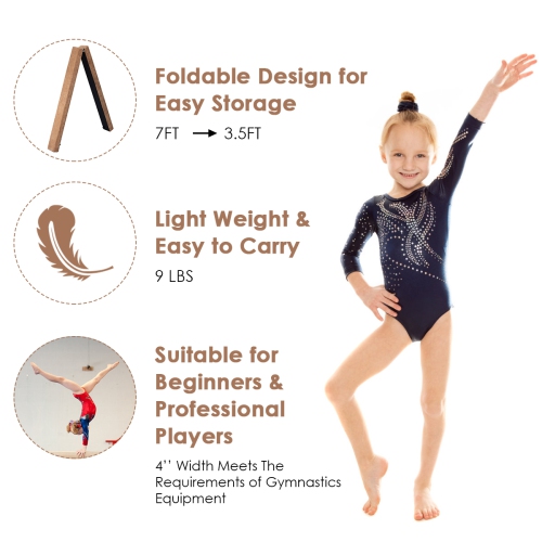 Costway 7FT Folding Floor Balance Beam Gymnastics Equipment for Practice Training