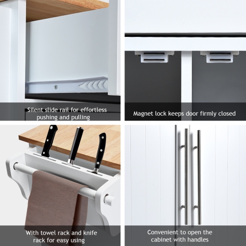 Desserte de Cuisine à Roulettes,Chariot de Service Imperméable en Bois avec 2 Tiroirs,Tablette Réglable,Porte-Serviettes,Porte-Couteau,3