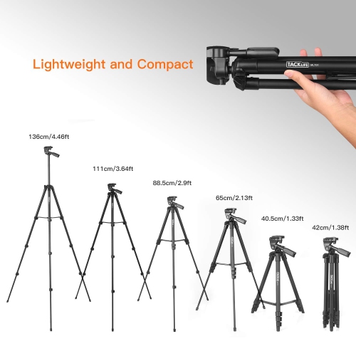 Tripod, 55-Inch Camera Tripod, Lightweight Aluminum Travel Tripod with Carry Bag, Maximum Load Capacity 6.6 LB, 1/4" Mounting