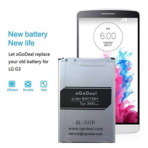 oGoDeal G3 Battery, Battery Replacement for LG G3 Battery BL-53YH 3000mAh Li-Ion LG Spare Battery