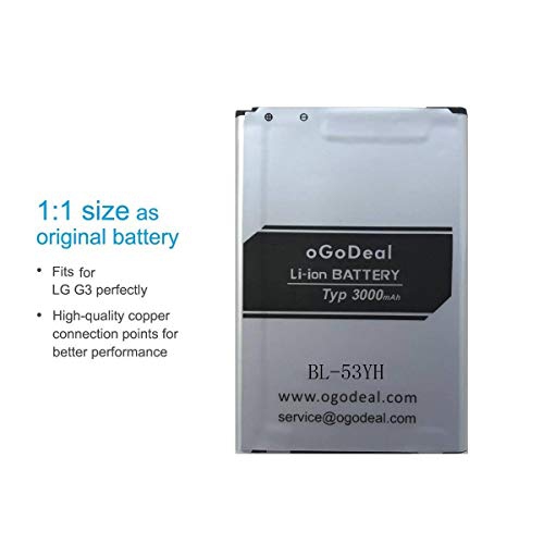 oGoDeal G3 Battery, Battery Replacement for LG G3 Battery BL-53YH 3000mAh Li-Ion LG Spare Battery