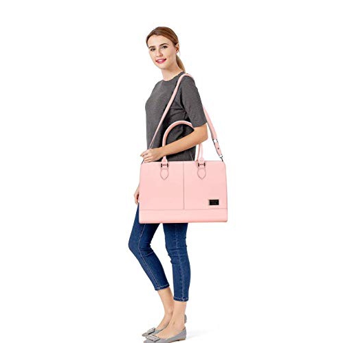 Premium PU Leather Large Capacity with 3 Layer Compartments Business Work Travel Shoulder Briefcase Handbag Space Gray MOSISO Laptop Tote Bag for Women Up to 15.6 Inch
