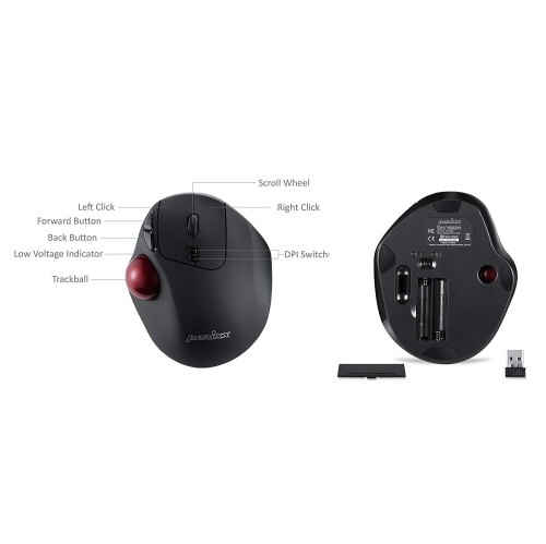 Wireless Programmable Trackball Mouse - 7 Button Design with 5 Programmable Buttons - DPI 400/1000