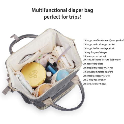 Diaper Bag Multi-Function Waterproof Travel Backpack Nappy Bag for Baby Care with Insulated Pockets Best Gift for Mom&Dad