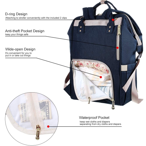 Sac à dos à couches sac à dos de voyage multifonction imperméable Nappy pour soins de bébé