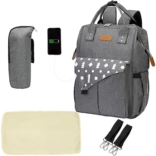 Momcozy Diaper Bag Backpack, Baby Waterproof Nappy Changing Bag,  Lightweight Large Travel Backpack Grey