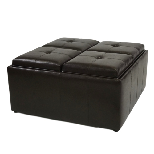 Ottomans Storage Coffee Table, Black Leather Storage Ottoman Coffee Table