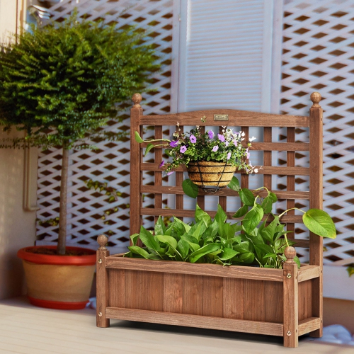 Costway Solid Wood Planter Box with Trellis Weather-Resistant Outdoor 25''x11''x30''