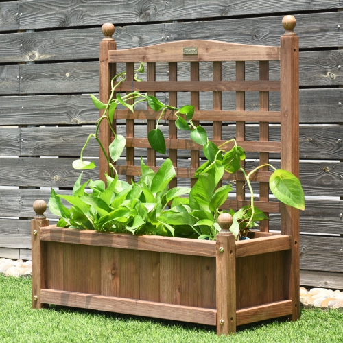 Costway Solid Wood Planter Box with Trellis Weather-Resistant Outdoor 25''x11''x30''