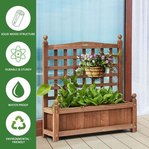 Costway Solid Wood Planter Box with Trellis Weather-Resistant Outdoor 25''x11''x30''