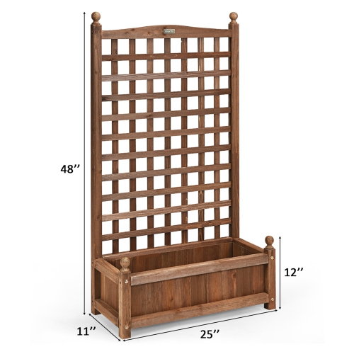 Costway Solid Wood Planter Box with Trellis Weather-Resistant Outdoor 25''x11''x48''