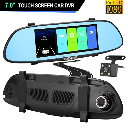 7/'/' Car DVR Dual Lens HD 1080P Vehicle Dash Cam Rearview Mirror Camera Recorder