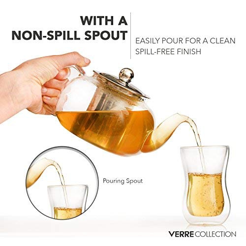 Verre Collection Teapot Stovetop Glass Kettle with Stainless Steel Removable Infuser, Loose Leaf Tea