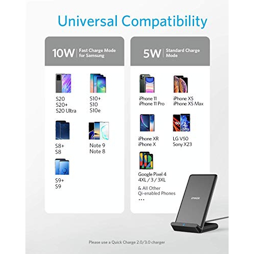 Anker Wireless Charger, PowerWave Stand, Qi-Certified for iPhone 11, 11 Pro, 11 Pro Max, XR, Xs Max, XS, X, 8, 8 Plus, 10W ...