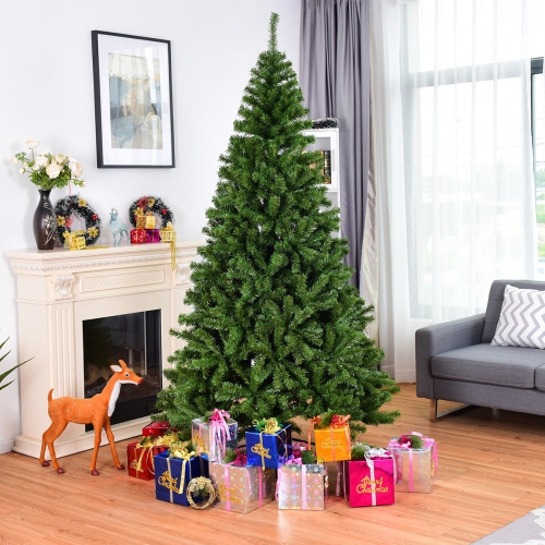 COSTWAY  7.5Ft Pvc Artificial Christmas Tree 1346 Tips Premium Hinged W/ Solid Metal Leg