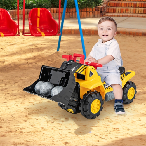 Costway Kids Ride on Excavator with Realistic Sound Effects Big Bucket 3 Toy Stones Helmet