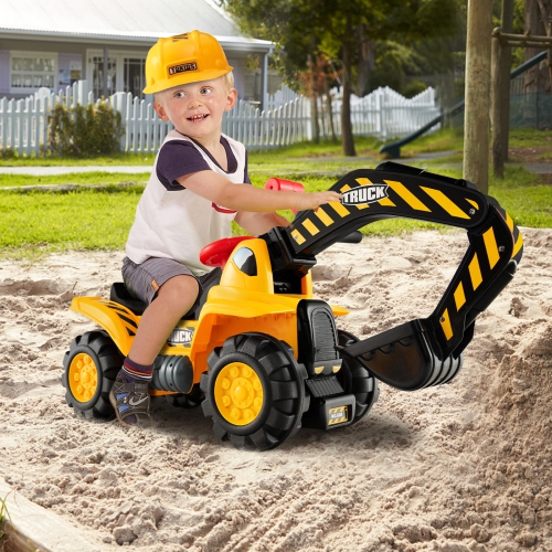 Costway Kids Toddler Ride On Excavator Digger Truck Scooter Seat Storage w/Sound&Helmet